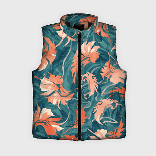 Женский жилет Рыже-бирюзовый паттерн с осенними листьями, AI / 3D-Черный – фото 1