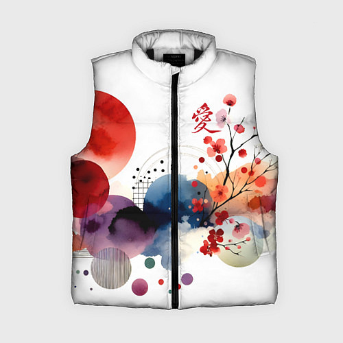 Женский жилет Абстрактный Японский паттерн и иероглиф любовь / 3D-Черный – фото 1