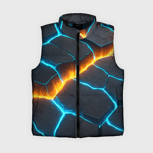 Женский жилет Оранжевая лава из синих неоновых плит / 3D-Черный – фото 1