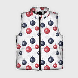 Женский жилет Синие и красные новогодние шары со снежинками, цвет: 3D-черный