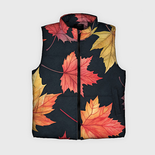 Женский жилет Кленовые листья на черном - акварельный паттерн / 3D-Черный – фото 1