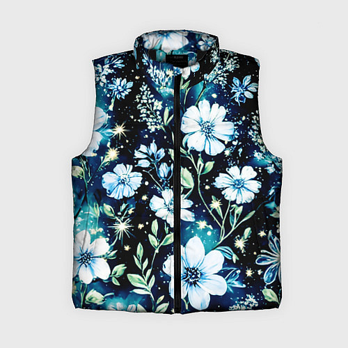 Женский жилет Стилизованные цветы сине-зелёный / 3D-Черный – фото 1