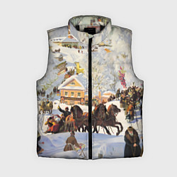 Женский жилет Русская тройка зимой - картина Масленица Кустодиев, цвет: 3D-черный