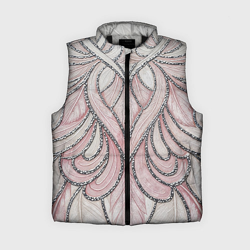 Женский жилет Нежно розовый орнамент из перьев / 3D-Черный – фото 1