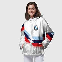 Ветровка с капюшоном женская BMW БМВ WHITE, цвет: 3D-белый — фото 2