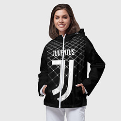 Ветровка с капюшоном женская FC Juventus: Black Lines, цвет: 3D-белый — фото 2