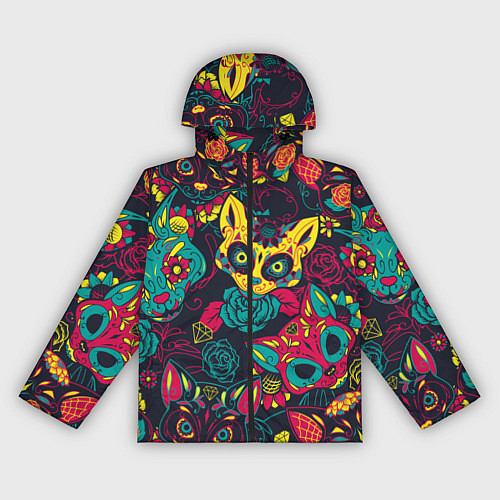 Женская ветровка Мексиканский день мёртвых у кошек / 3D-Черный – фото 1