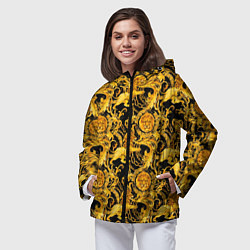 Ветровка с капюшоном женская Львы золотые узоры, цвет: 3D-черный — фото 2