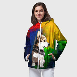 Ветровка с капюшоном женская Корги, цвет: 3D-белый — фото 2