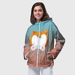 Ветровка с капюшоном женская Милый корги, цвет: 3D-белый — фото 2