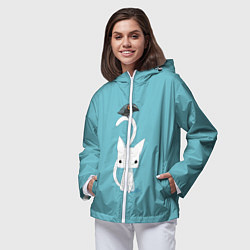 Ветровка с капюшоном женская Белый котик и воробушек, цвет: 3D-белый — фото 2