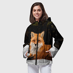 Ветровка с капюшоном женская Лиса и снег, цвет: 3D-черный — фото 2