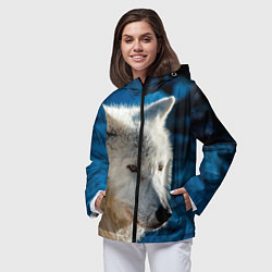 Ветровка с капюшоном женская Волк на черном фоне, цвет: 3D-черный — фото 2