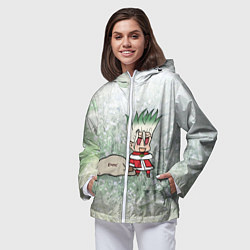 Ветровка с капюшоном женская Доктор Стоун новогодний, цвет: 3D-белый — фото 2