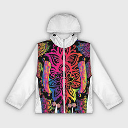 Ветровка с капюшоном женская  Слон с орнаментом, цвет: 3D-белый