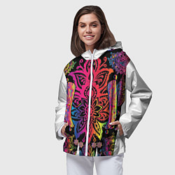 Ветровка с капюшоном женская  Слон с орнаментом, цвет: 3D-белый — фото 2