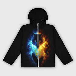 Ветровка с капюшоном женская Волки в огне, цвет: 3D-белый