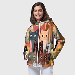 Ветровка с капюшоном женская Котики мультяшные, цвет: 3D-белый — фото 2