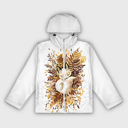 Ветровка с капюшоном женская Лисичка спит в листьях, цвет: 3D-белый