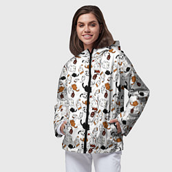 Ветровка с капюшоном женская Коты Паттерн, цвет: 3D-черный — фото 2