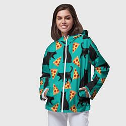 Ветровка с капюшоном женская Котики и Пиццы, цвет: 3D-белый — фото 2