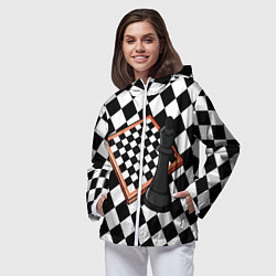 Ветровка с капюшоном женская Шахматы, цвет: 3D-белый — фото 2