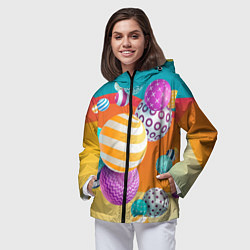 Ветровка с капюшоном женская Мячики, цвет: 3D-черный — фото 2