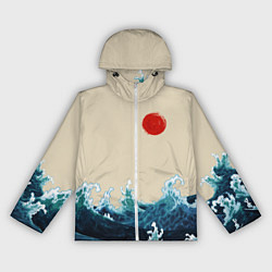 Ветровка с капюшоном женская Японский Стиль Волны и Солнце, цвет: 3D-белый