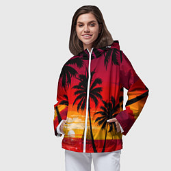Ветровка с капюшоном женская Гавайский закат, цвет: 3D-белый — фото 2