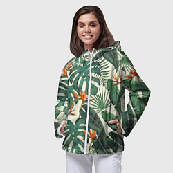 Ветровка с капюшоном женская Тропический паттерн, цвет: 3D-белый — фото 2
