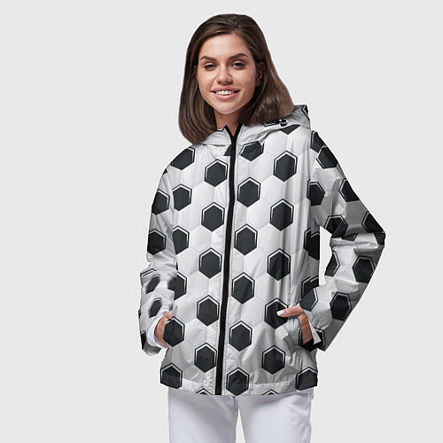 Женская ветровка Текстура футбольного мяча / 3D-Черный – фото 3
