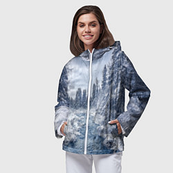 Ветровка с капюшоном женская СНЕЖНЫЙ ПЕЙЗАЖ, цвет: 3D-белый — фото 2
