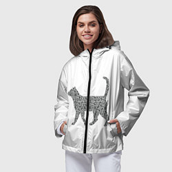 Ветровка с капюшоном женская QR - кот, цвет: 3D-черный — фото 2