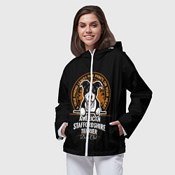 Ветровка с капюшоном женская Американский Стаффордширский Терьер, цвет: 3D-белый — фото 2