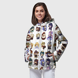 Ветровка с капюшоном женская Все герои Геншин Импакта чиби паттерн, цвет: 3D-белый — фото 2