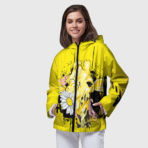 Женская ветровка Жирафа с герберой / 3D-Черный – фото 3