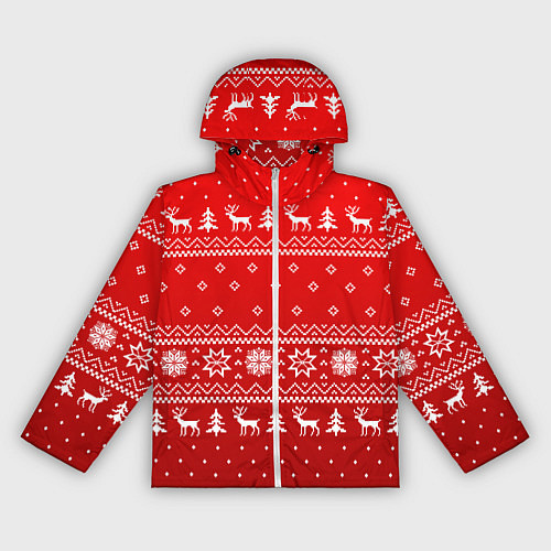 Женская ветровка Красный узор с оленями / 3D-Белый – фото 1