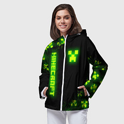 Ветровка с капюшоном женская MINECRAFT NEON LOGO CREEPER, цвет: 3D-белый — фото 2