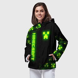 Ветровка с капюшоном женская MINECRAFT NEON LOGO CREEPER, цвет: 3D-черный — фото 2