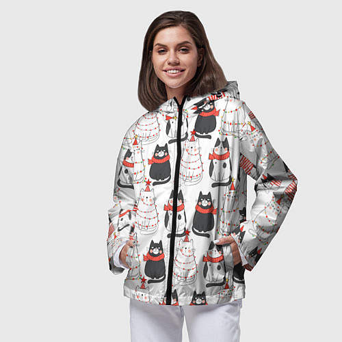 Женская ветровка НОВОГОДНИЕ КОТИКИ 2022 / 3D-Черный – фото 3