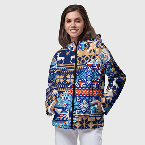 Женская ветровка НОВОГОДНИЙ УЗОР ОЛЕНИ И МЕДВЕДИ НОВЫЙ ГОД 2022 / 3D-Черный – фото 3