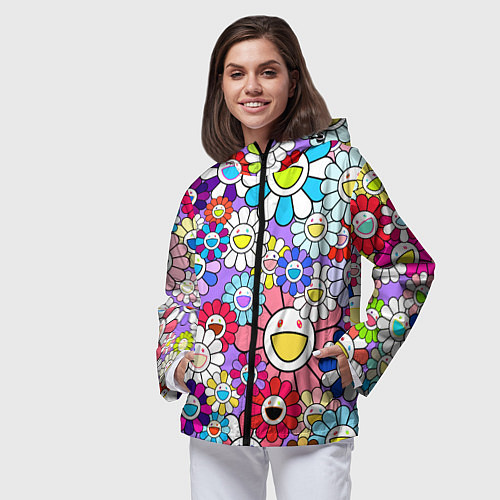 Женская ветровка Цветы Takashi Murakami / 3D-Черный – фото 3