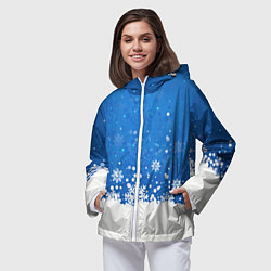 Ветровка с капюшоном женская Снежинки - С Новым Годом, цвет: 3D-белый — фото 2