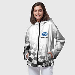 Ветровка с капюшоном женская Subaru, Субару Спорт, Финишный флаг, цвет: 3D-черный — фото 2