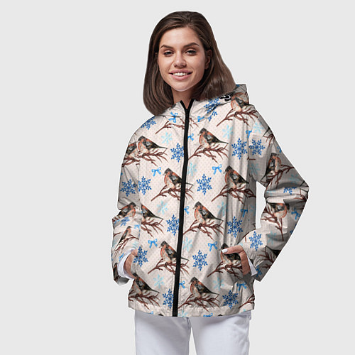 Женская ветровка Снегири зима / 3D-Черный – фото 3