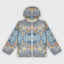 Ветровка с капюшоном женская Желто-голубой узор на сером фоне - Хуф и Ся, цвет: 3D-белый