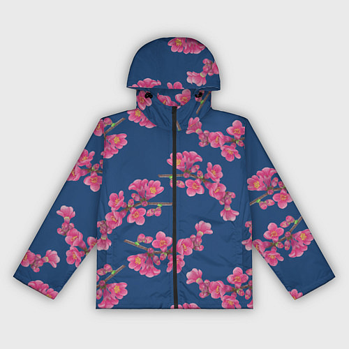 Женская ветровка Веточки айвы с розовыми цветами на синем фоне / 3D-Черный – фото 1