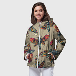 Ветровка с капюшоном женская Мотыльки-черепа, цвет: 3D-белый — фото 2