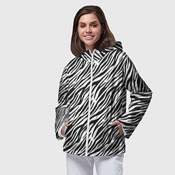 Ветровка с капюшоном женская Чёрно-Белые полоски Зебры, цвет: 3D-белый — фото 2