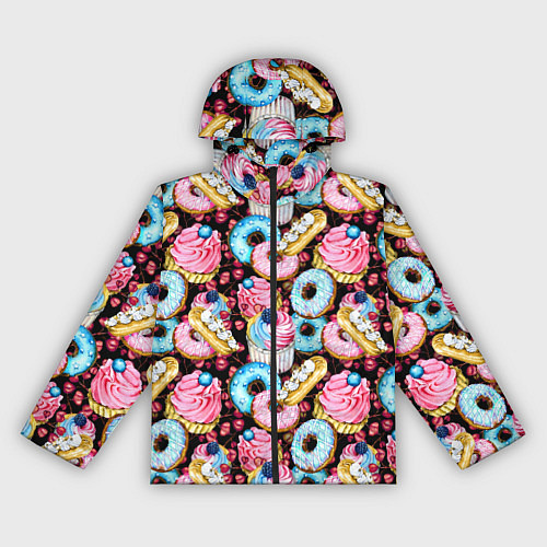 Женская ветровка Узор из сладостей на черном фоне / 3D-Черный – фото 1